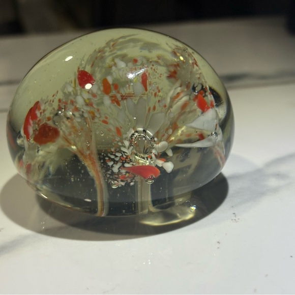 2/$20  Elegant Glass Art Paperweight with Red and White Swirls - Picture 4 of 9